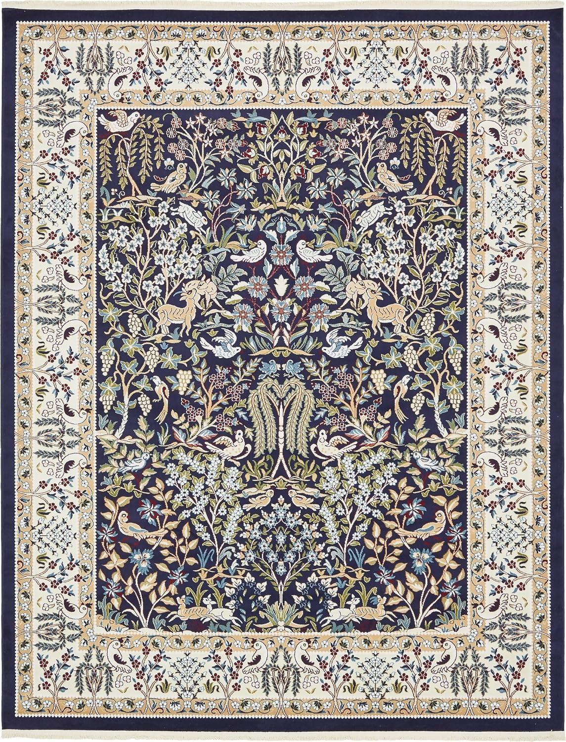 Navy Blue Floral Synthetic 8' x 10' Rectangular Area Rug