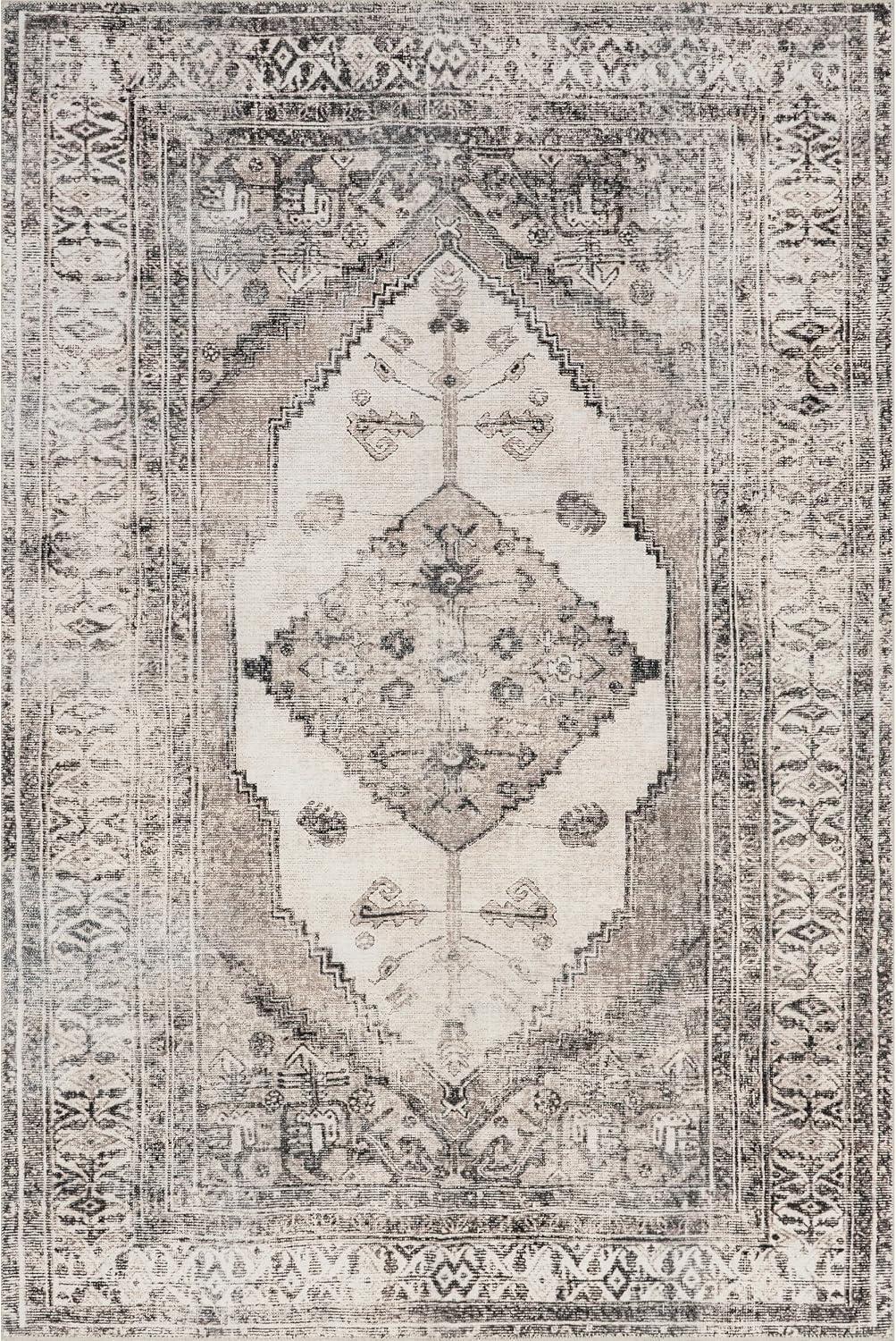 Eco-Friendly Gray Medallion 4' x 6' Synthetic Washable Rug