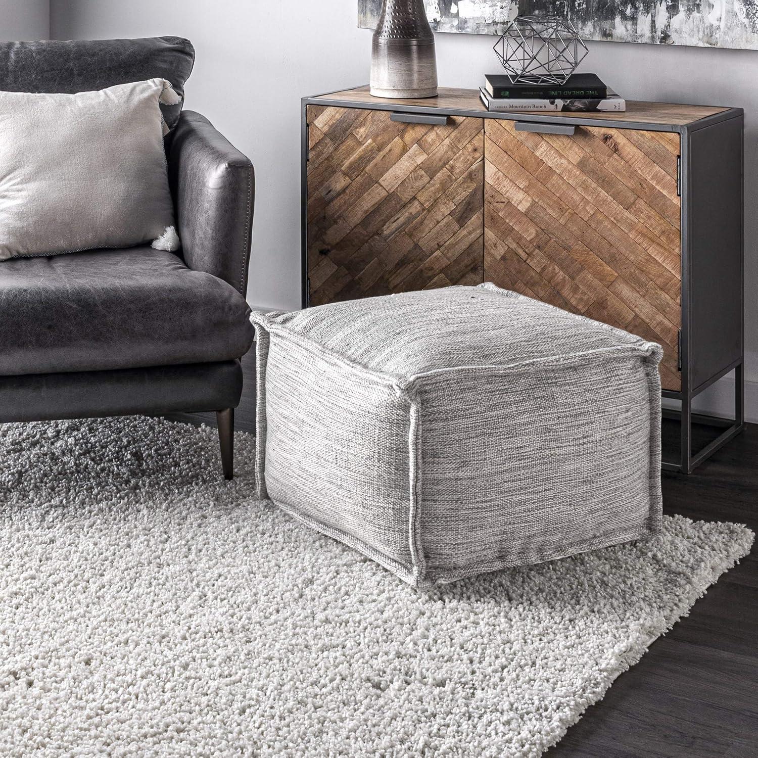 Contemporary Gray Flatwoven Indoor/Outdoor Ottoman Pouf