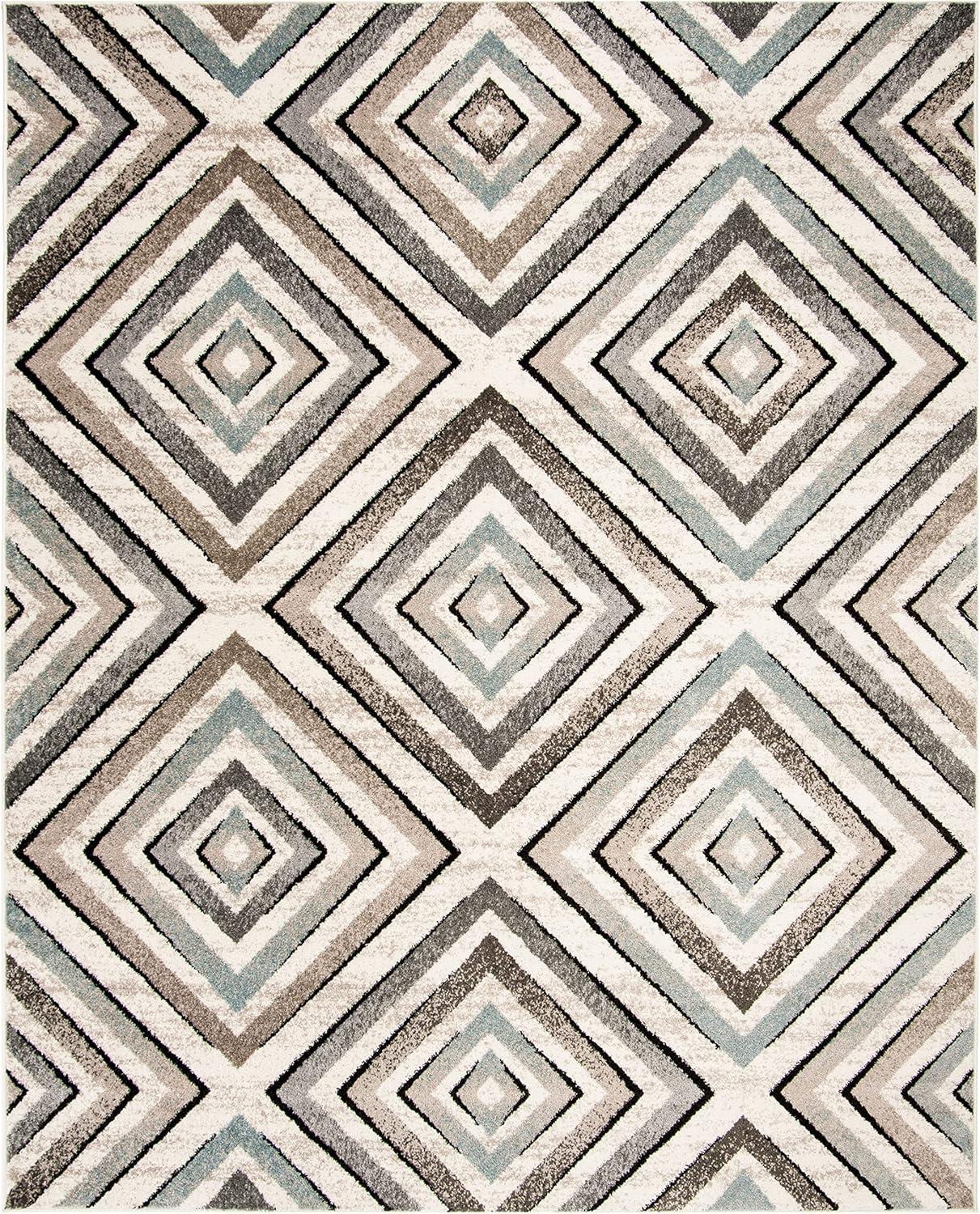 Cream and Beige Geometric Diamond Area Rug 6'7" x 9'2"