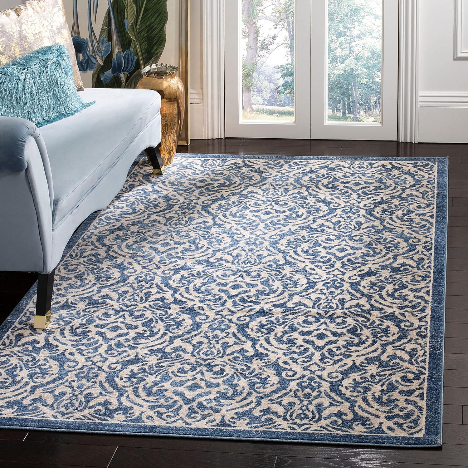 SAFAVIEH Brentwood Dilara Damask Area Rug, 4' x 6', Navy/Cream