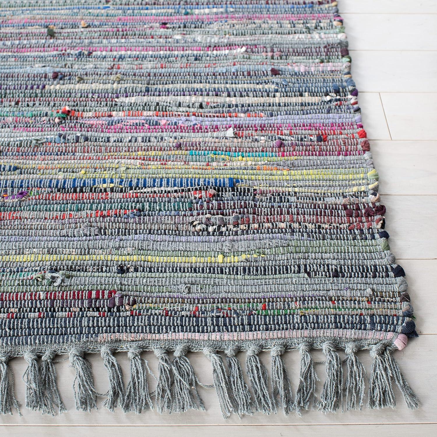 Rag Rug RAR121 Hand Woven Indoor Area Rug - 8'x10' - Aqua/Multi - Safavieh