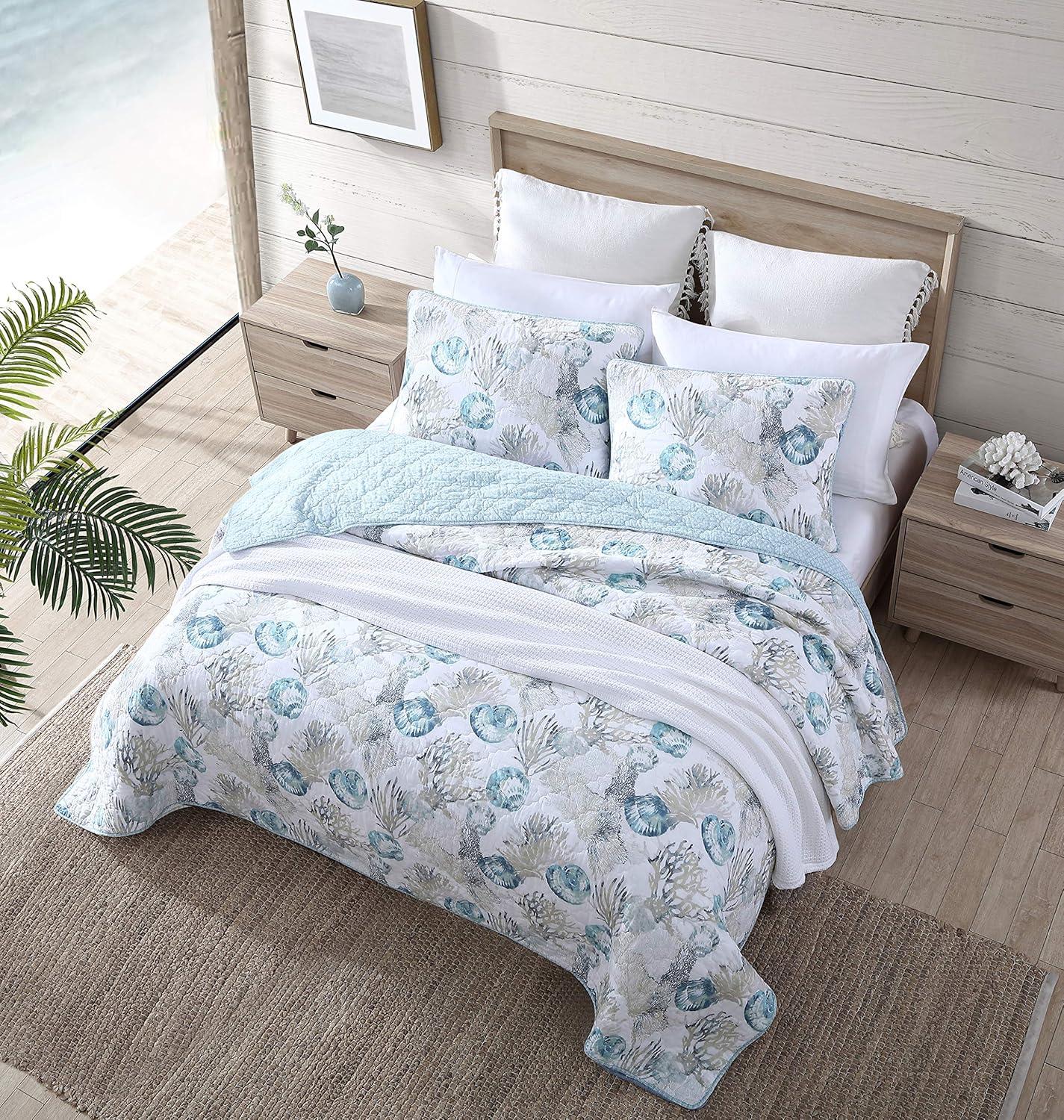 Tommy Bahama Freeport Blue Cotton Reversible Quilt Set
