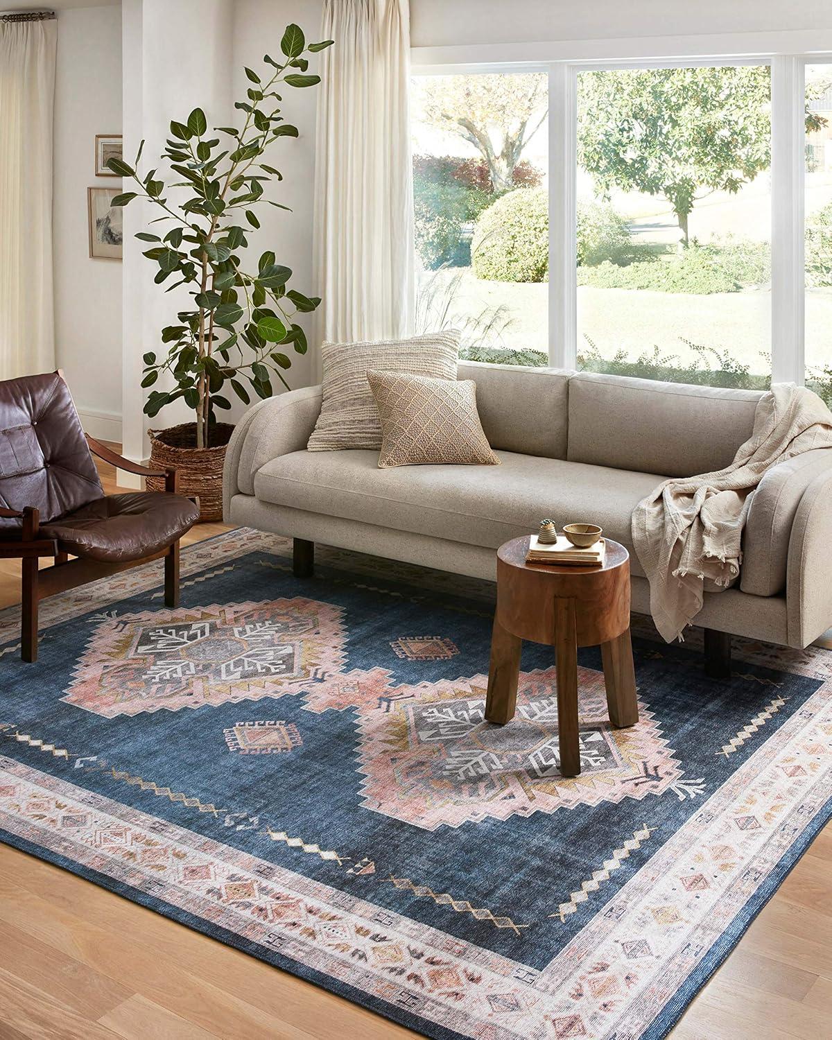 Loloi II Heidi Collection HEI-03 Denim / Blush, Southwestern Area Rug 3'-6" x 5'-6"