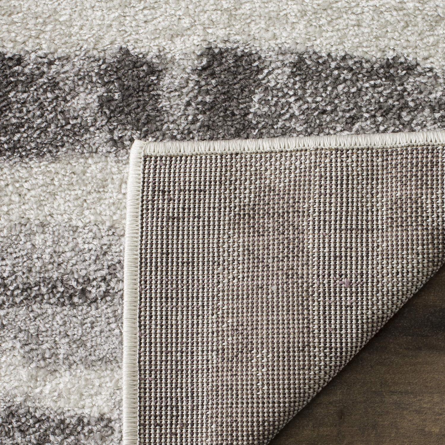 Ivory and Charcoal Striped Synthetic Modern Runner Rug