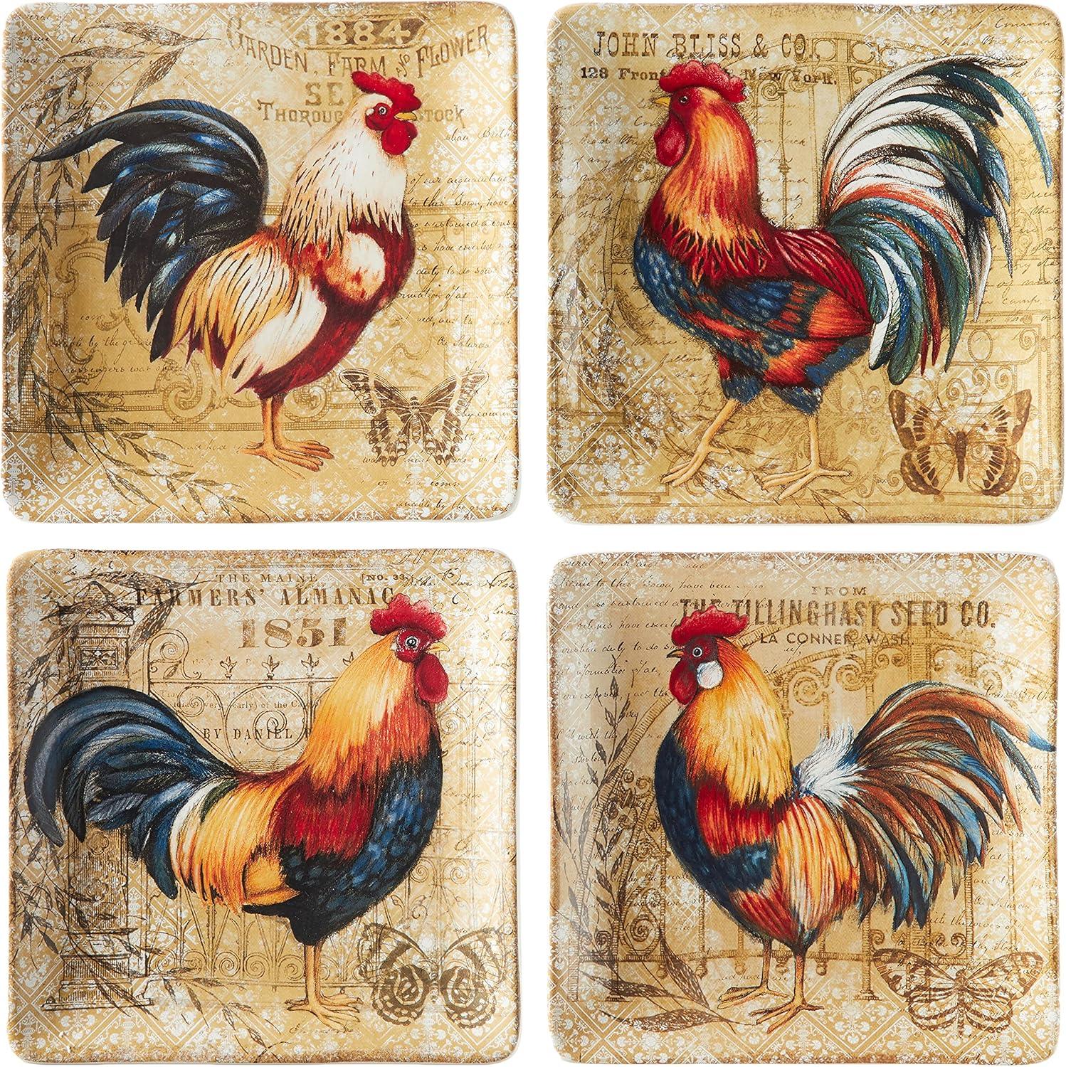 Certified International Gilded Rooster 4 Piece Salad Plate Set