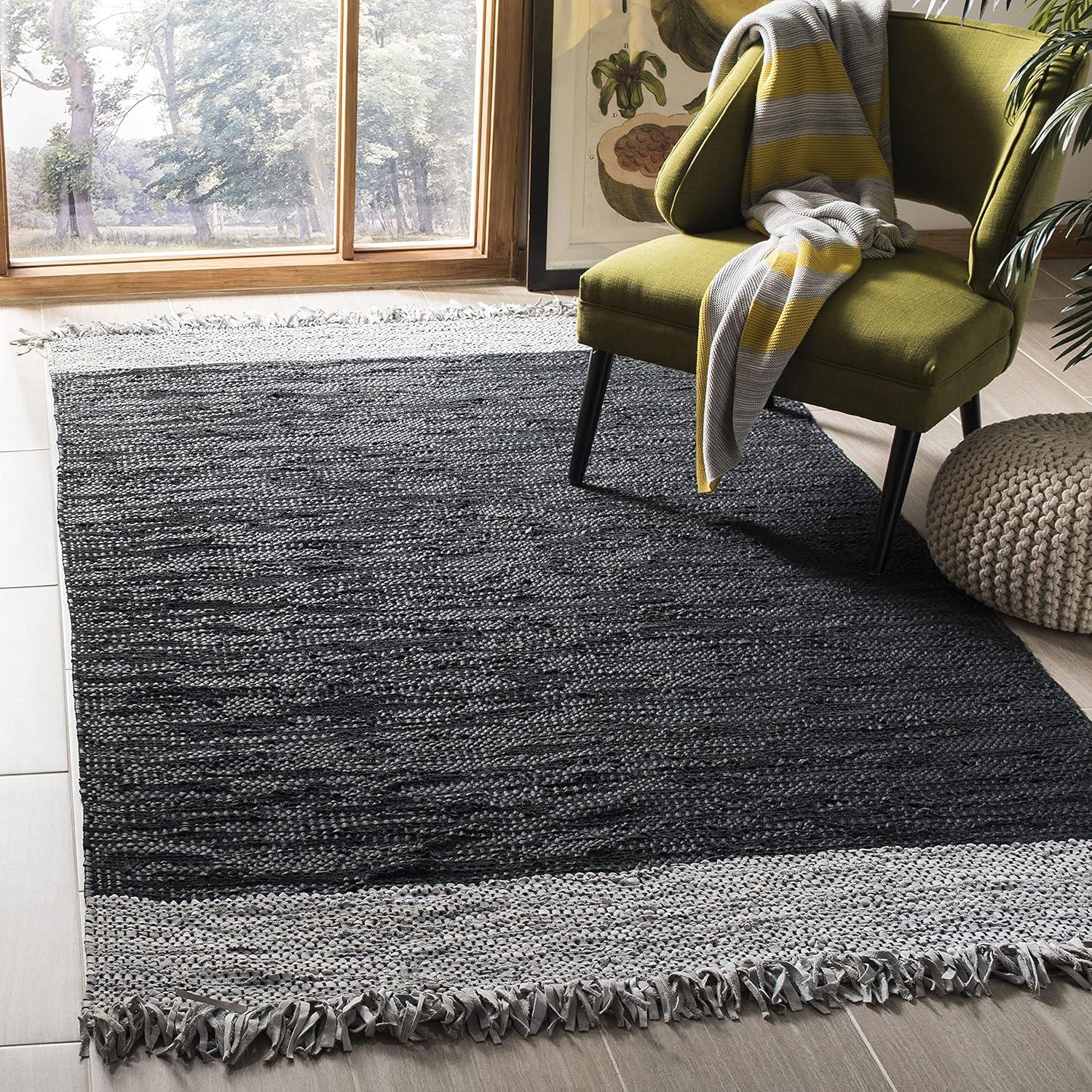 Handmade Light Grey and Black Cowhide Area Rug