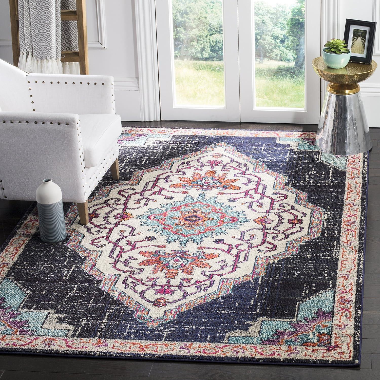 Monaco MNC254 Power Loomed Indoor Area Rug - Black/Blue - 6'7"x9'2" - Safavieh