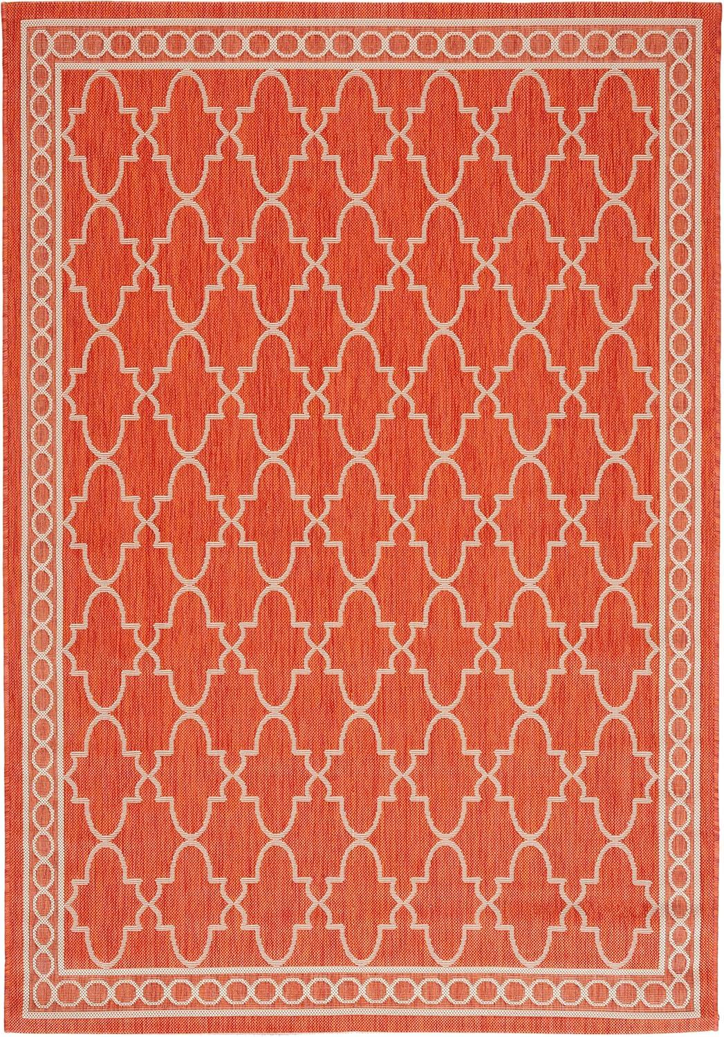 SAFAVIEH Courtyard Jasper Geometric Bordered Indoor/Outdoor Area Rug, 5'3" x 7'7", Rust/Sand