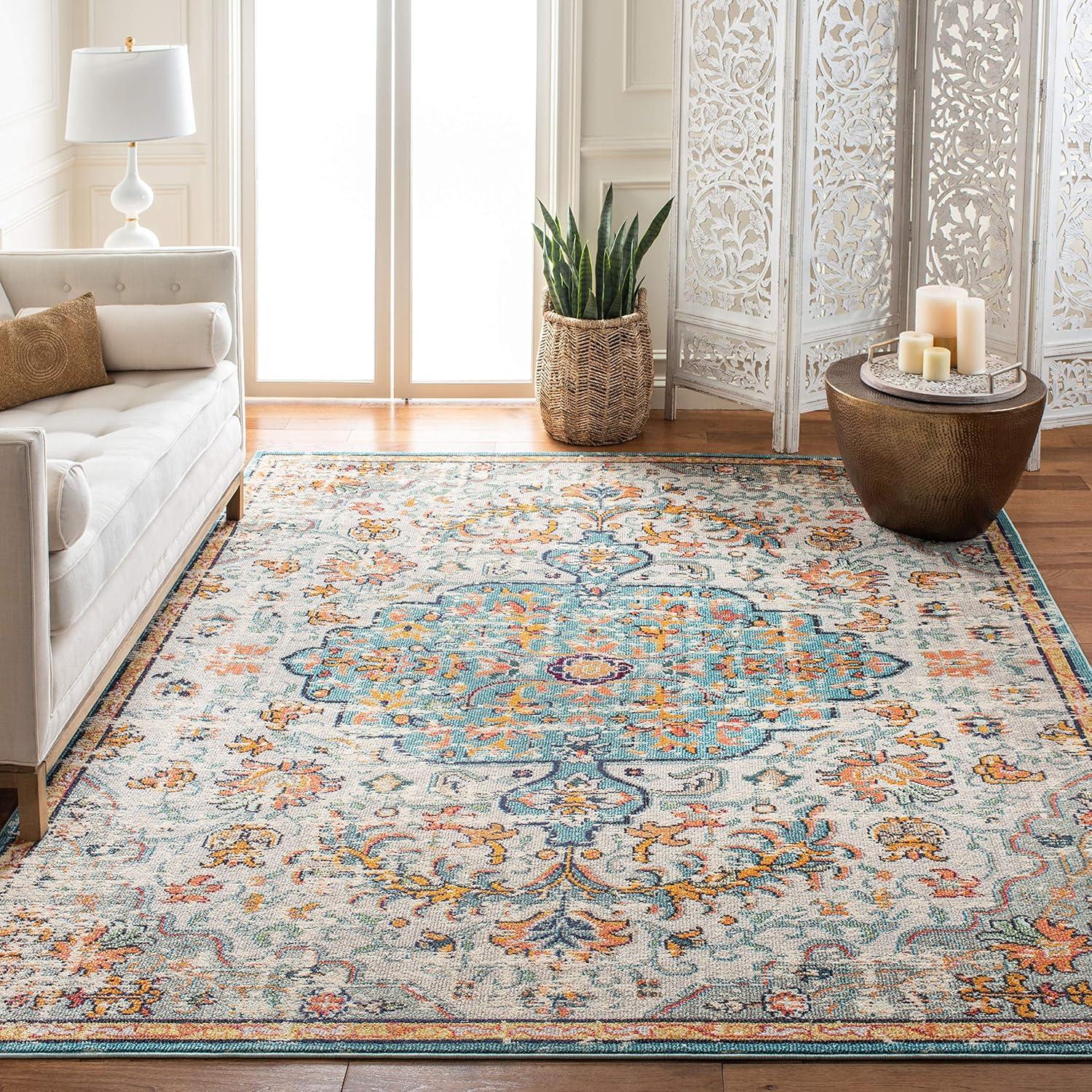 SAFAVIEH Madison Joandra Vintage Floral Area Rug, Grey/Light Blue, 5'3" x 7'6"