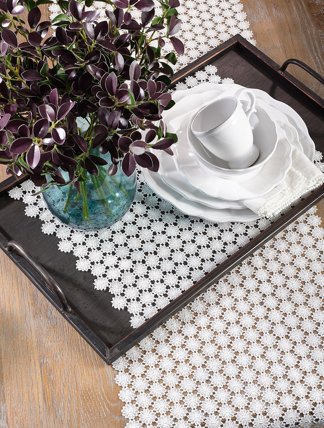 Saro Lifestyle Delicate Table Runner With Openwork Lace Design