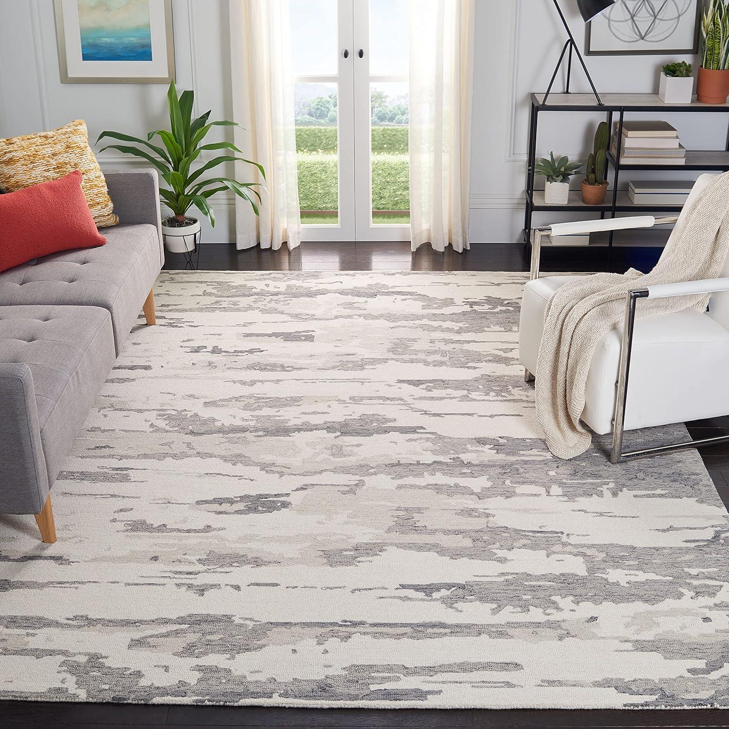 Abstract ABT465 Handmade Indoor Area Rug - Charcoal/Ivory - 10'x14' - Safavieh