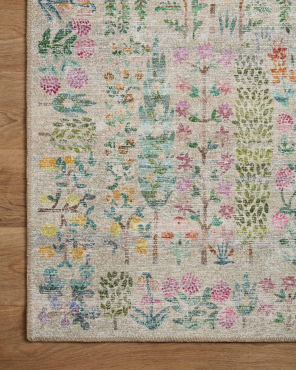 Khaki Floral Synthetic Easy Care Accent Rug 2'-3" x 3'-9"