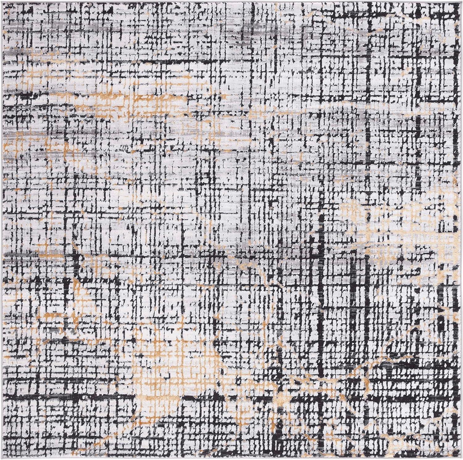 Amelia ALA248 Power Loomed Area Rug - Charcoal/Gold - 6'7"x6'7" - Safavieh.