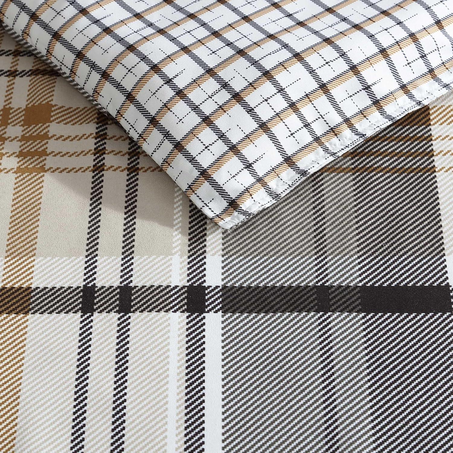 Eddie Bauer - Twin Duvet Cover Set, Reversible Microsuede Bedding Set with Matching Shams, Casual Home Decor (Normandy Plaid Black, Twin)