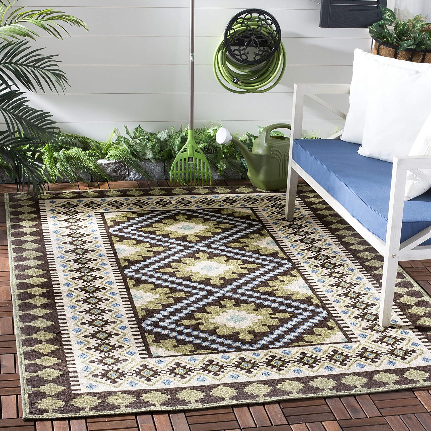 Veranda VER099 Power Loomed Indoor/Outdoor Area Rug - Chocolate/Green - 5'3"x7'7" - Safavieh
