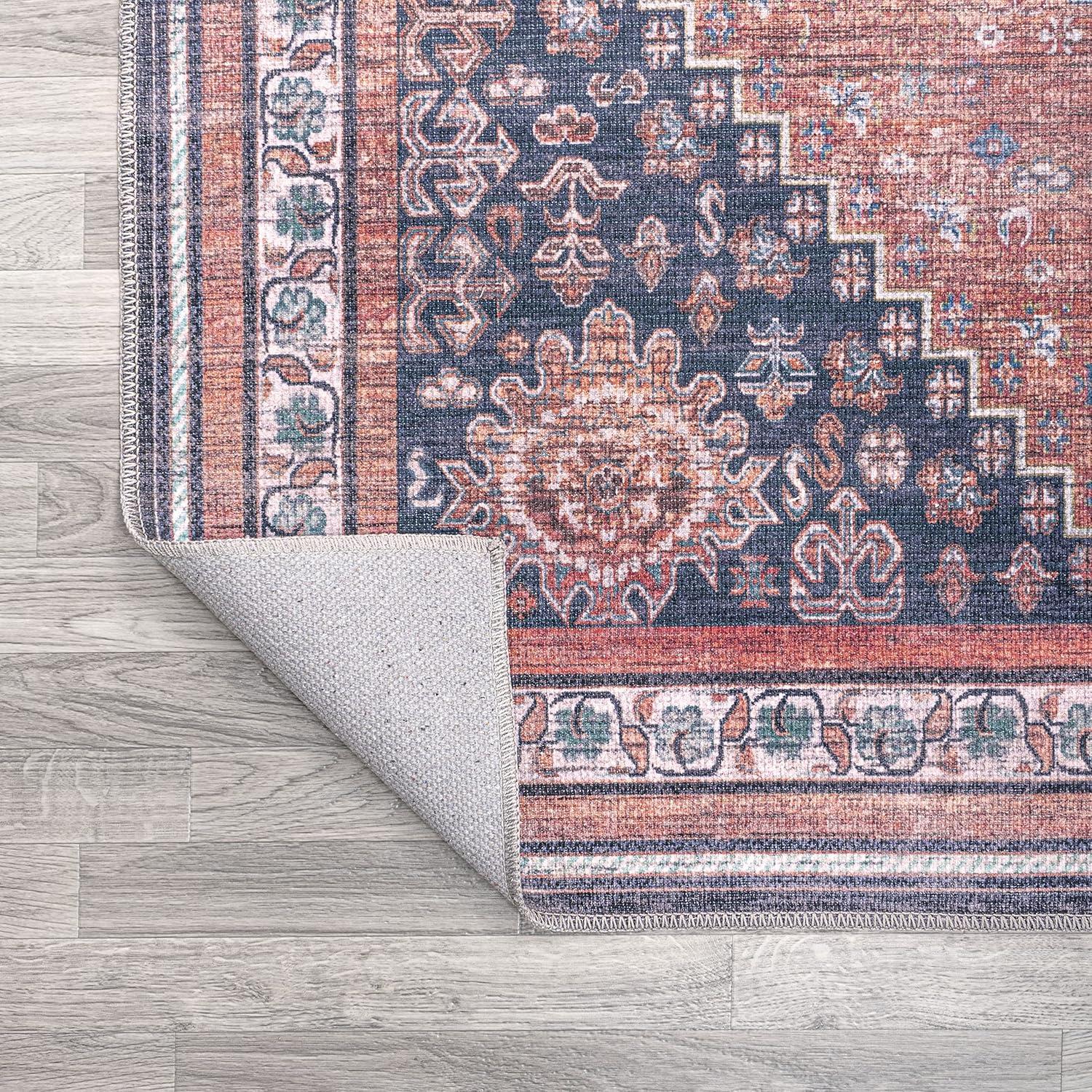 4' x 6' Dalyan Geometric Medallions Machine Washable Indoor/Outdoor Area Rug, Terra/Navy - JONATHAN Y