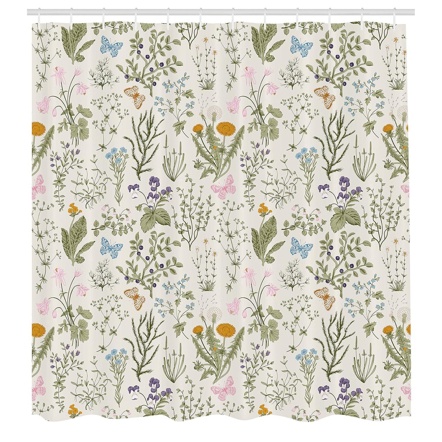 Ambesonne Floral Shower Curtain with Hooks Included