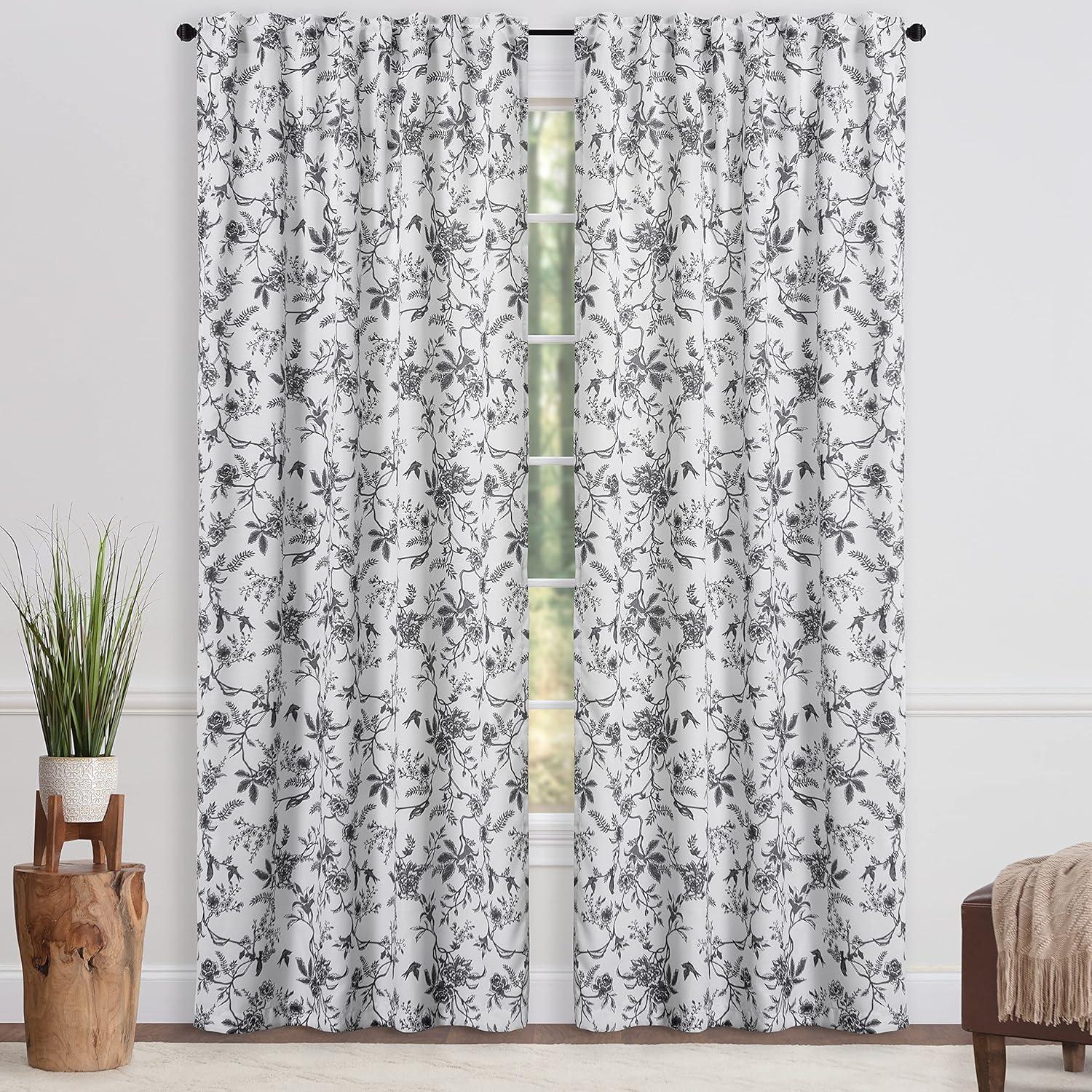 Chanasya 2pk Toile Print Faux Linen Semi Sheer Window Curtain Panels - Set of 2