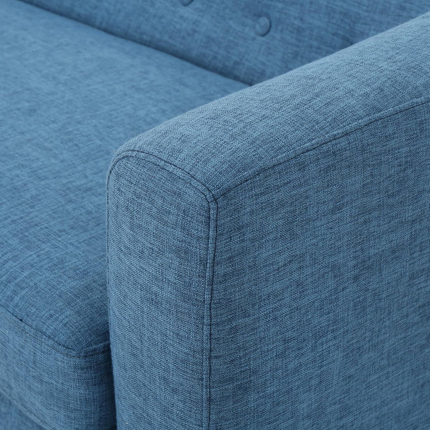 Muted Blue Tufted Fabric Loveseat with Rubberwood Legs