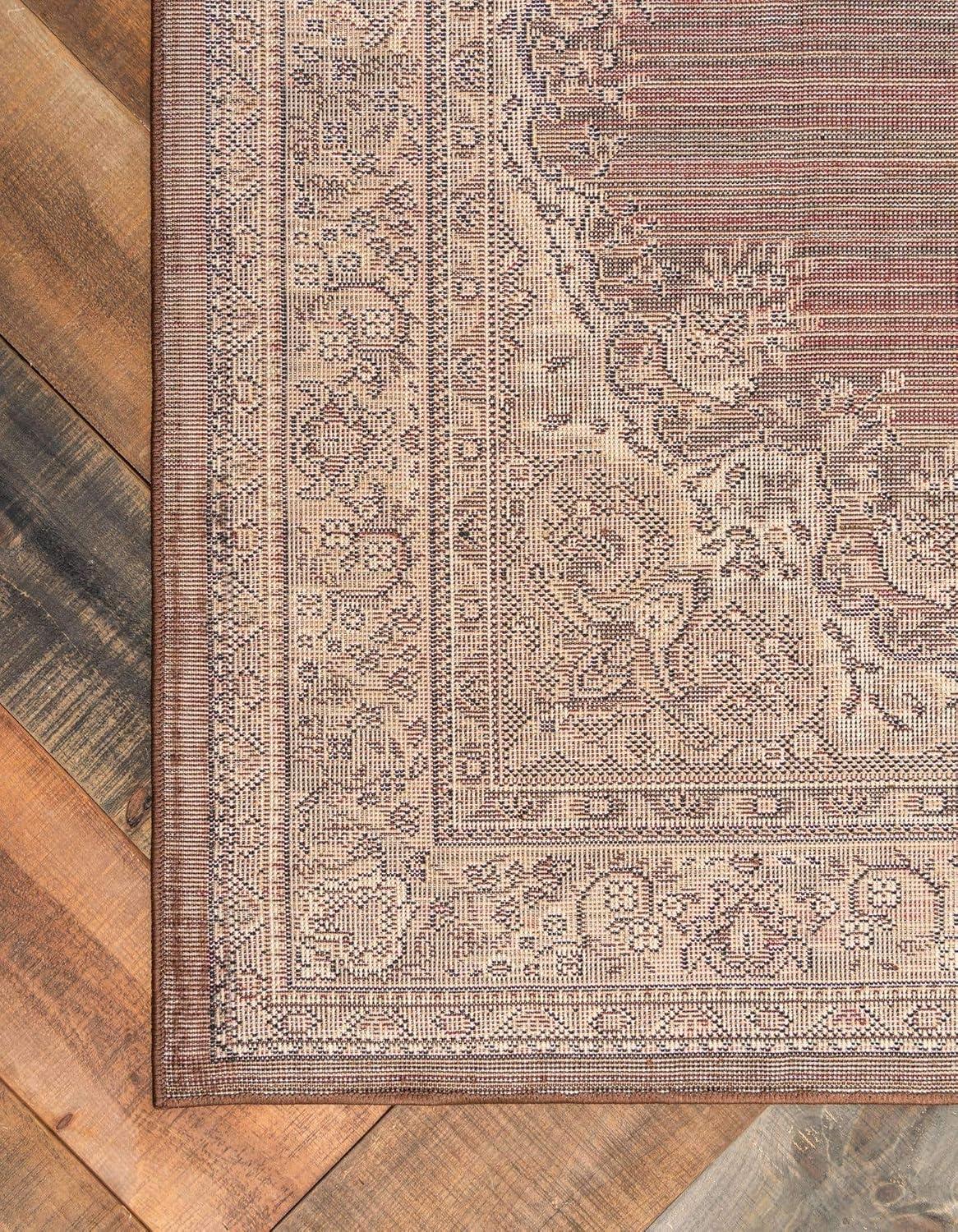 Handmade Brown Medallion 9' x 12' Easy-Care Synthetic Area Rug