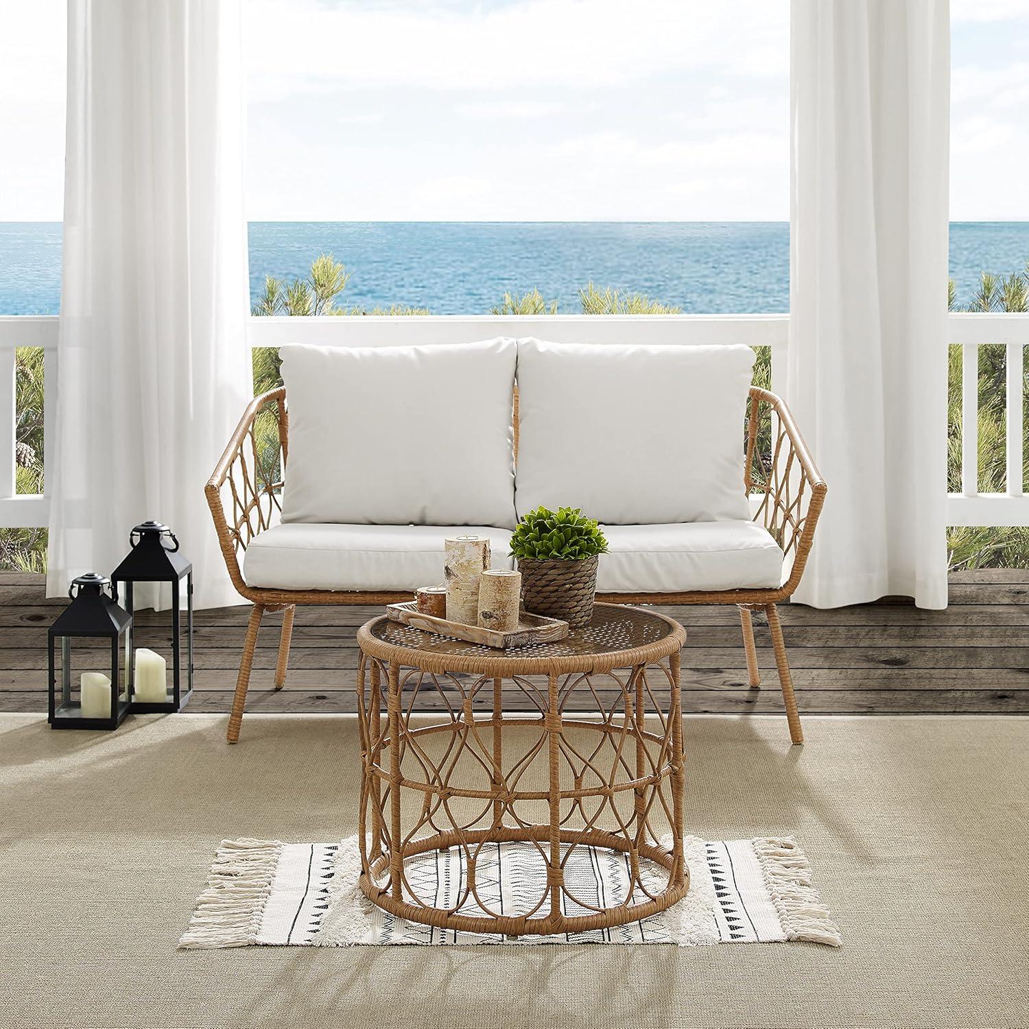 Juniper 2pc Outdoor Wicker Conversation Set: Steel Frame, Weather-Resistant - Crosley