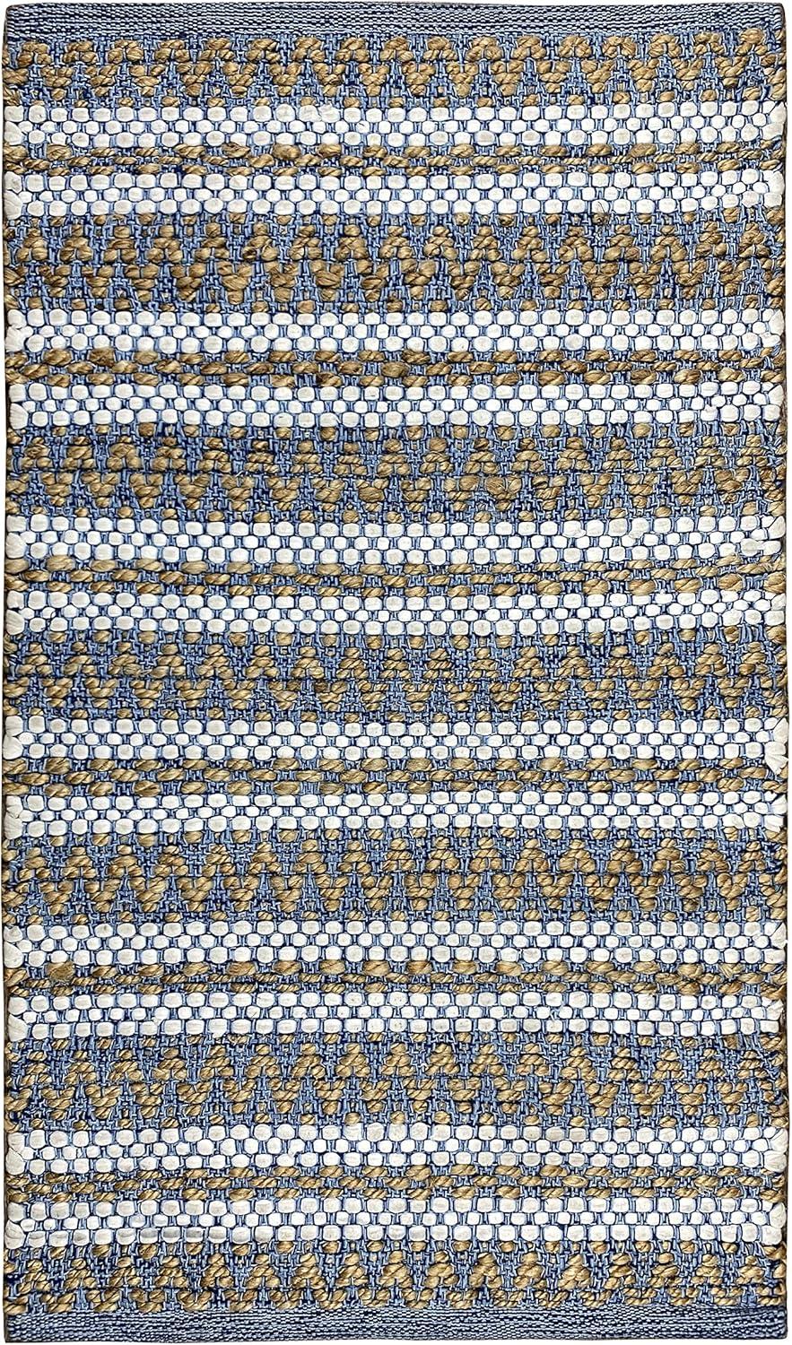 Lucky Brand – Jute Rug | Lolita Chevron Motif | Rectangular Accent Rug | 100% Natural Jute Fiber | Premium Home Décor | Measures 2'3" X 3'9" | Natural/White/Denim