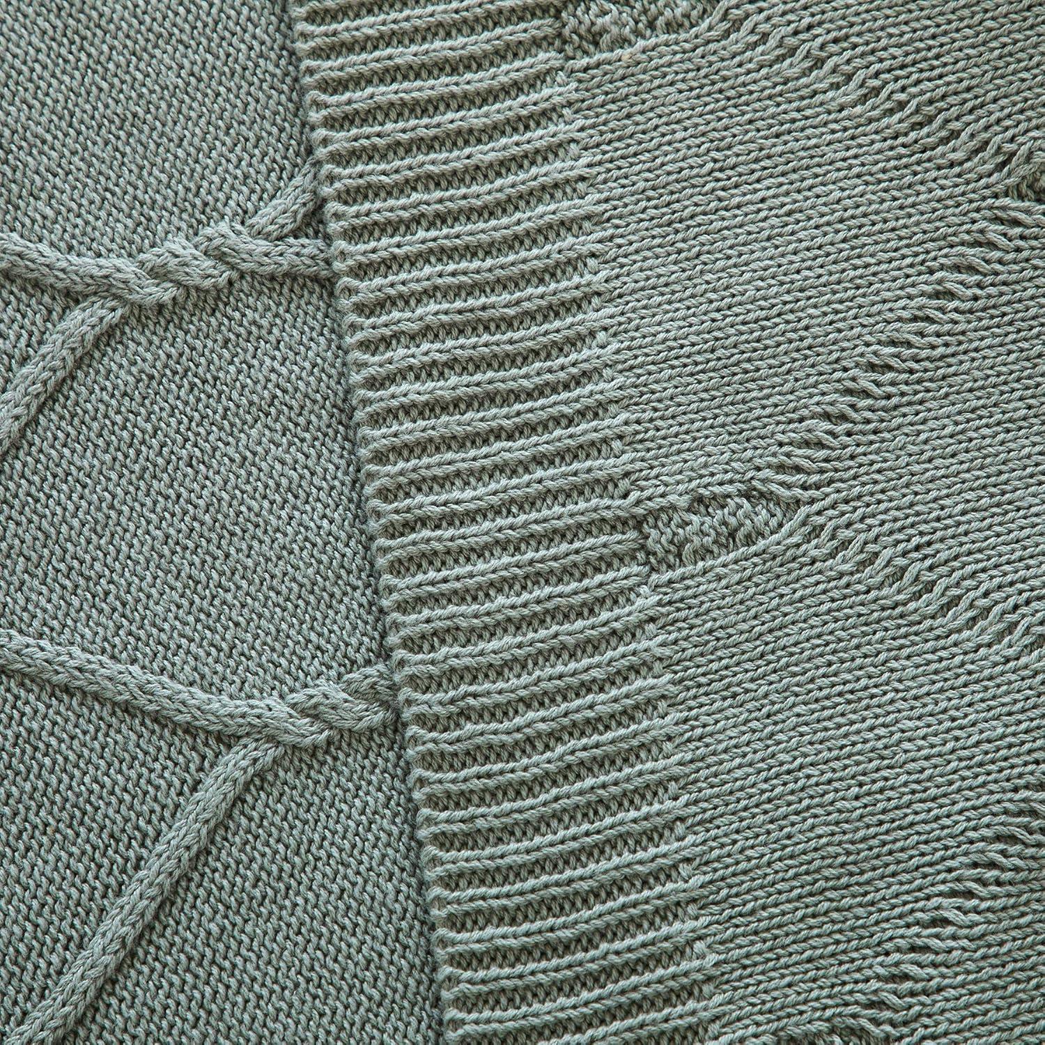 Sage Green Cotton Cable Knit Weighted Throw Blanket