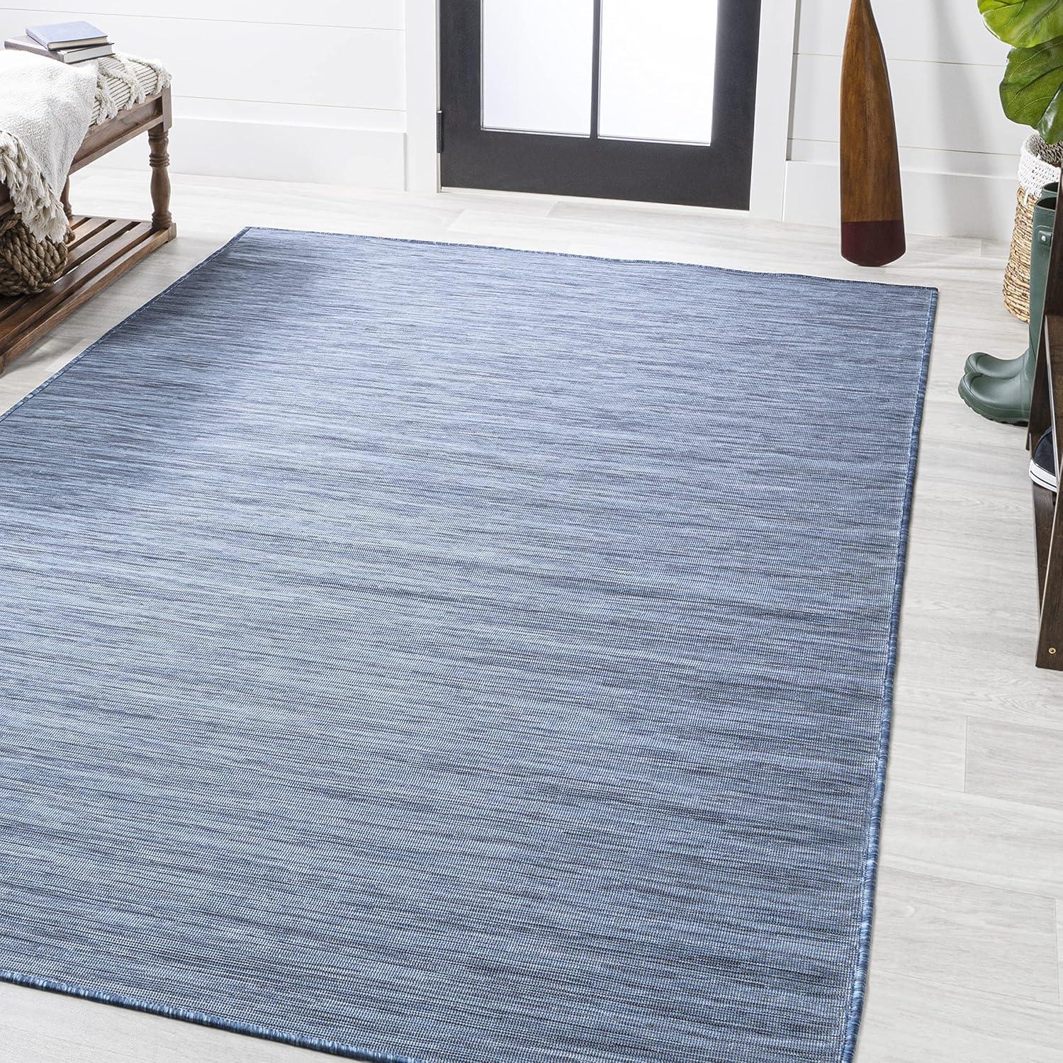 3'x5' Ethan Modern Flatweave Solid  Area Rug, Blue - JONATHAN Y