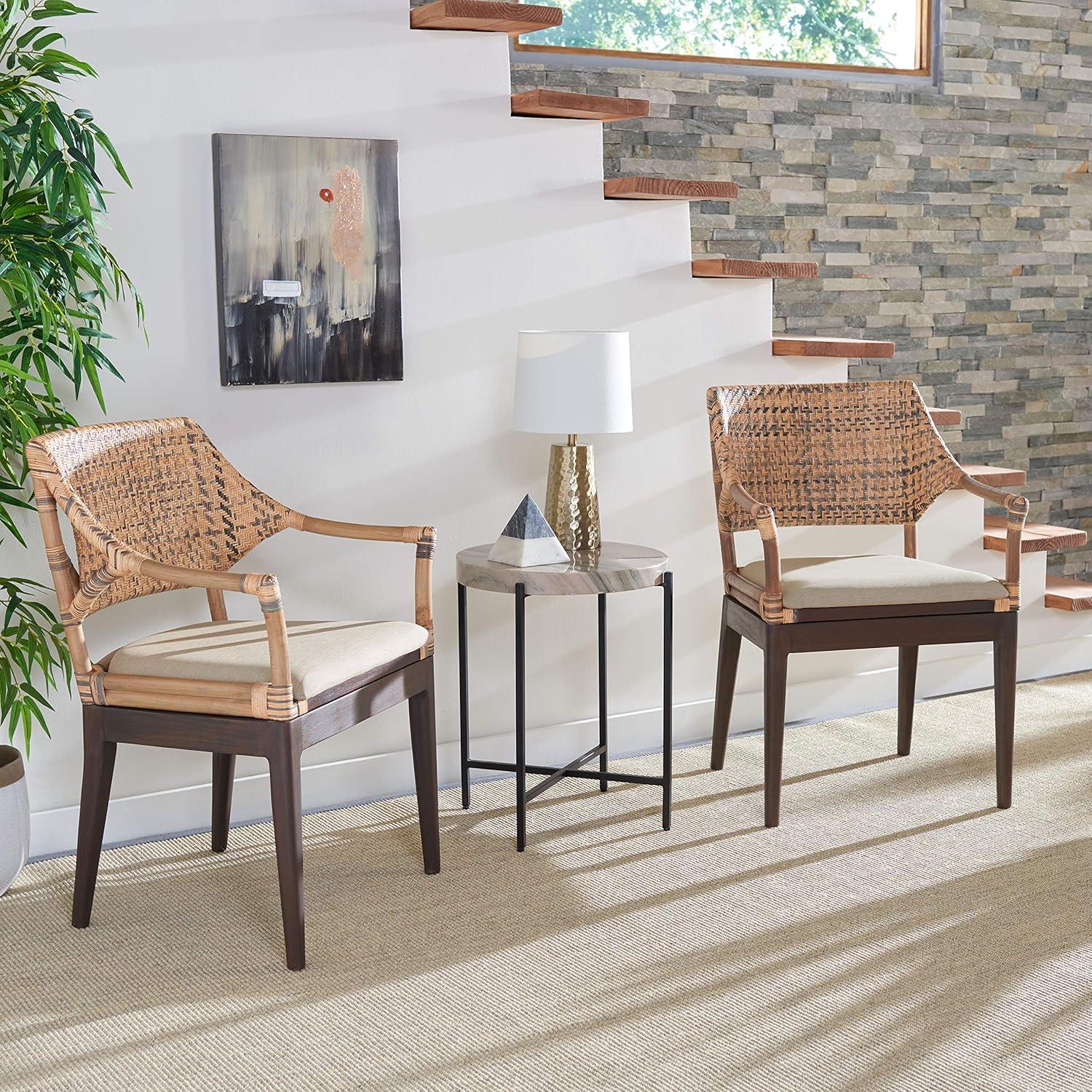 Carlo Transitional Rattan Arm Chair with Honey Mahogany Legs