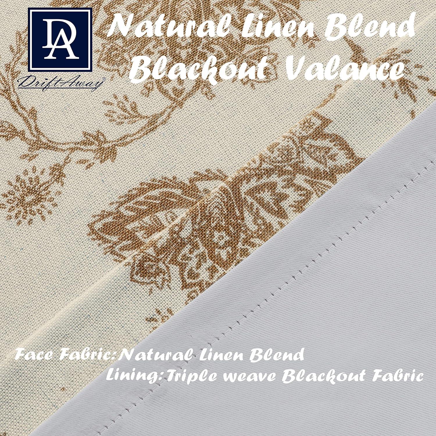 DriftAway Freda Jacobean Floral Linen Blend Blackout Thermal Insulated Energy Saving Privacy Window Curtain Valance Rod Pocket 2 Layers