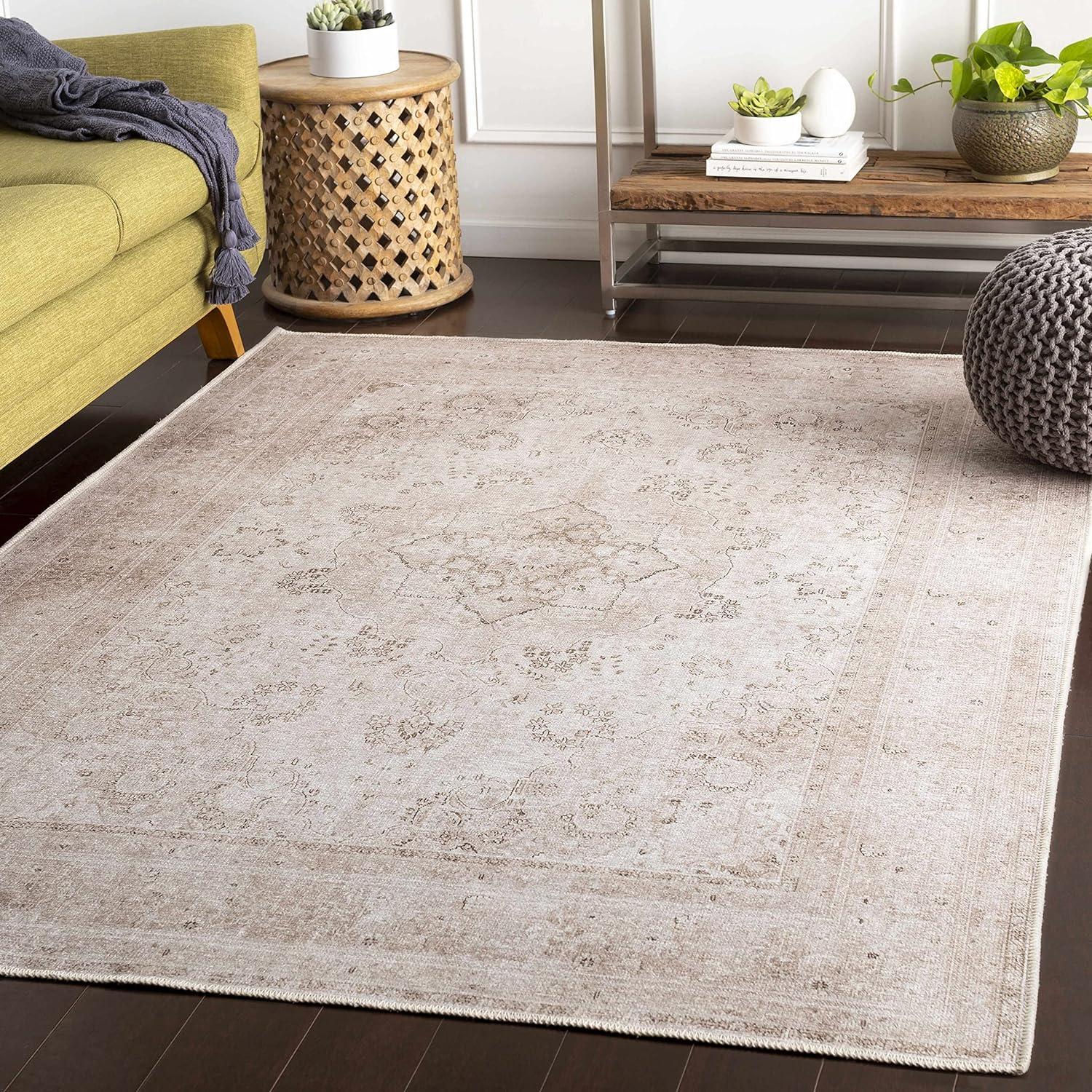 Bethany Beige Chenille-Polyester Washable Rectangular Area Rug 7'10" x 10'2"