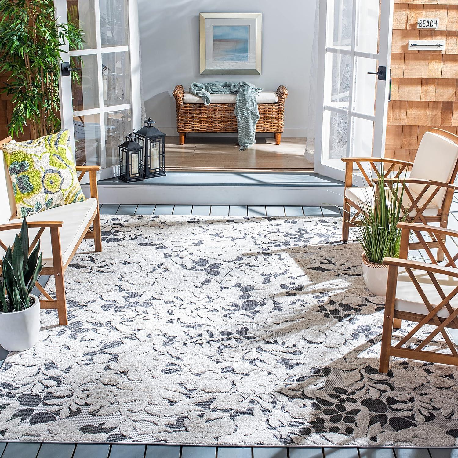 Cabana CBN672 Power Loomed Indoor Area Rug - Ivory/Charcoal - 5'5"x7'7" - Safavieh