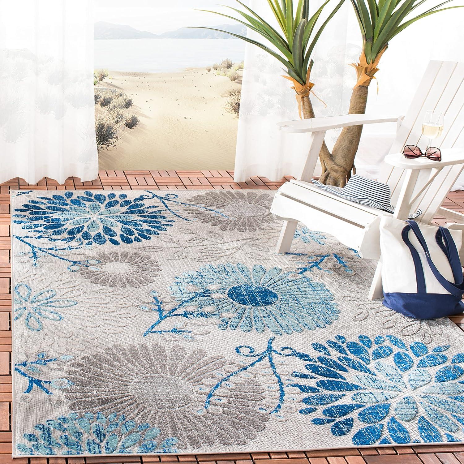 SAFAVIEH Cabana Garnet Floral Indoor/Outdoor Area Rug, Grey/Blue, 10' x 14'
