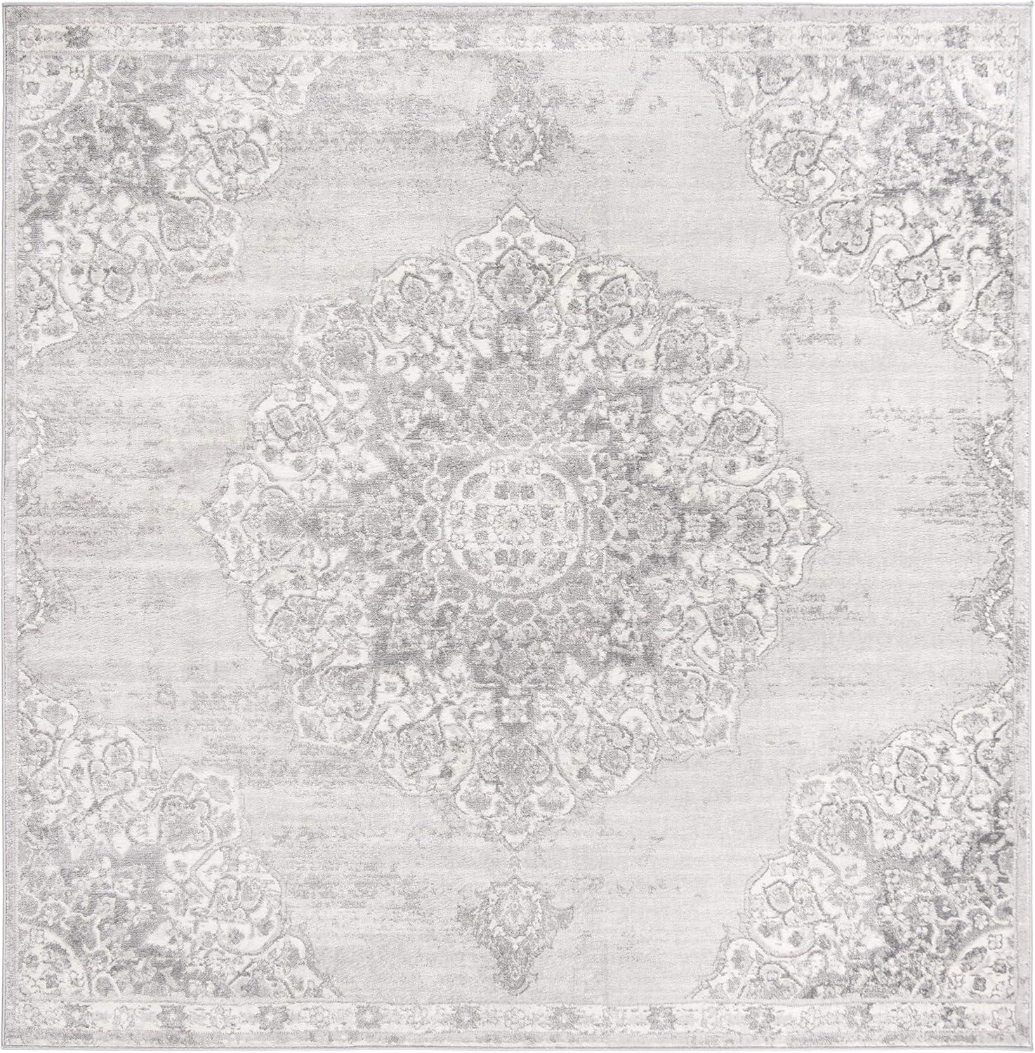 Brentwood BNT802 Power Loomed Area Rug - Grey/Ivory - 9'x9' - Safavieh.
