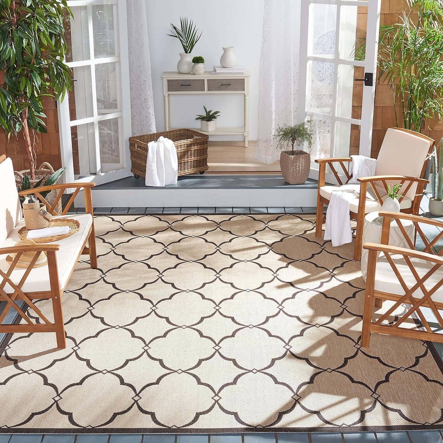 Beach House BHS125 Power Loomed Indoor/Outdoor Area Rug - Creme/Brown - 9'x12' - Safavieh
