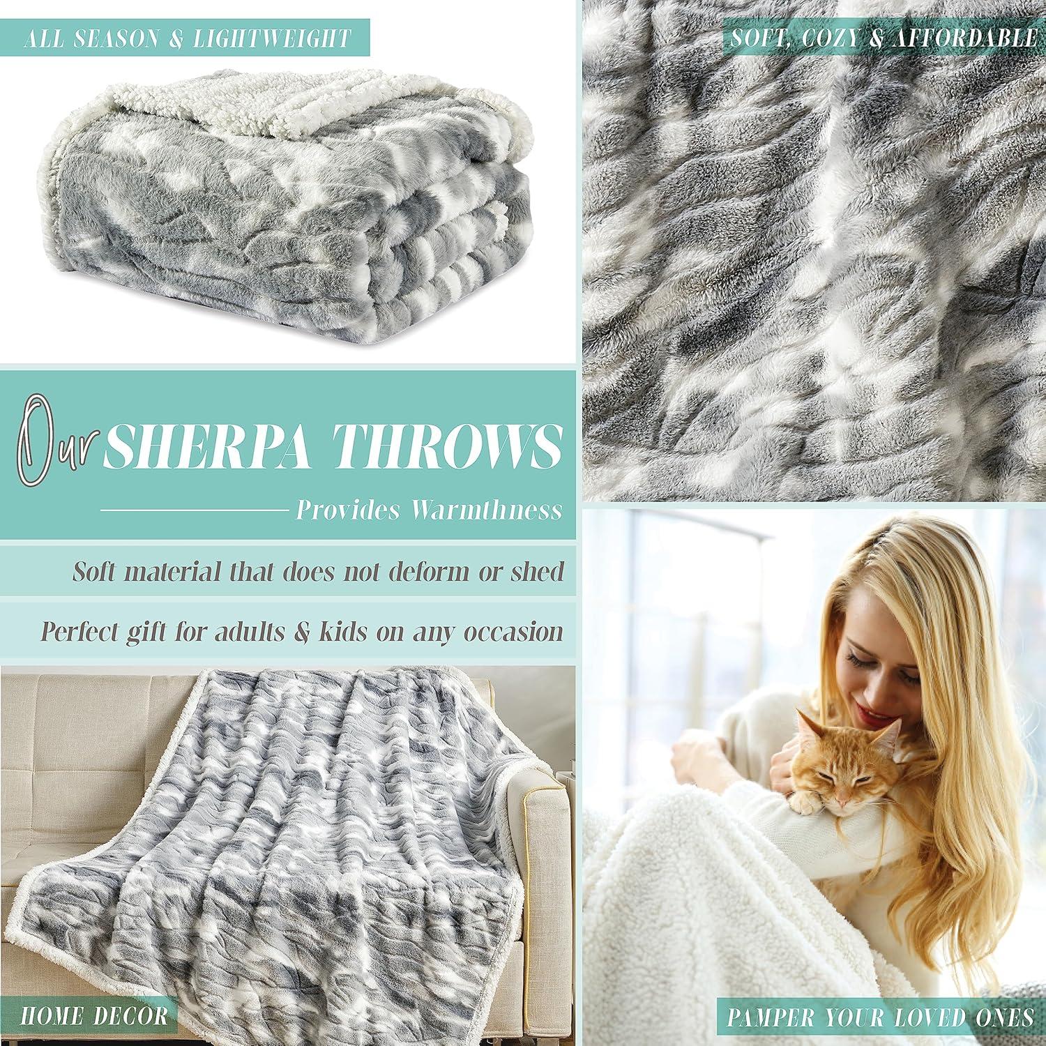 Plush- Decorative Throw, Perfect for Lounging, 50 x 60 inches, Alaska Gray Sherpa Throw Blanket