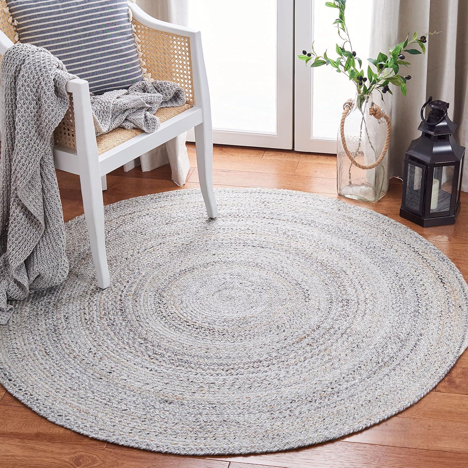 Braided BRD851 Hand Braided Area Rug - Grey - 7' round - Safavieh.