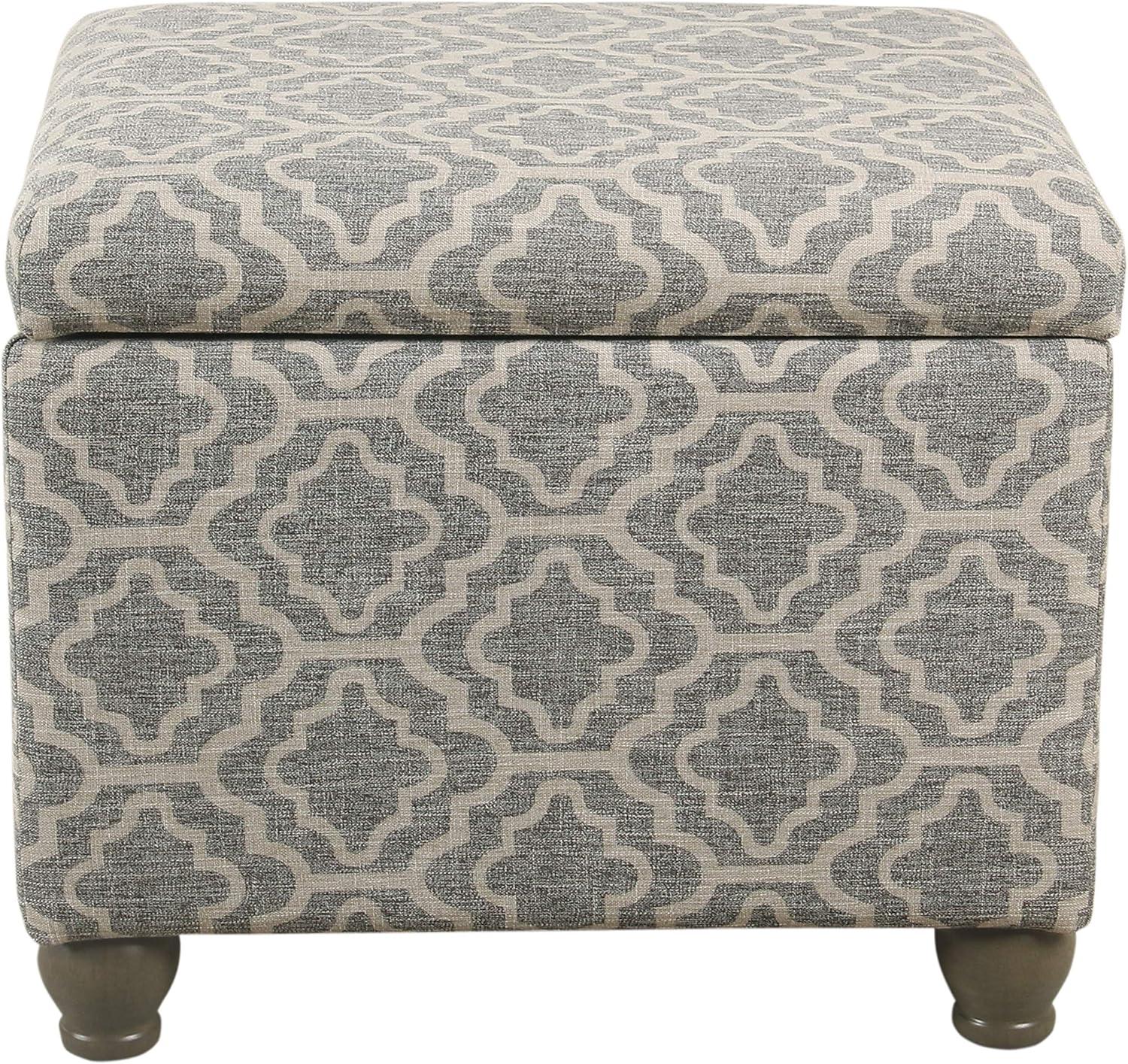 HomePop Medium Storage Ottoman Geometric Ash Gray: Upholstered Footstool with Rubberwood Legs