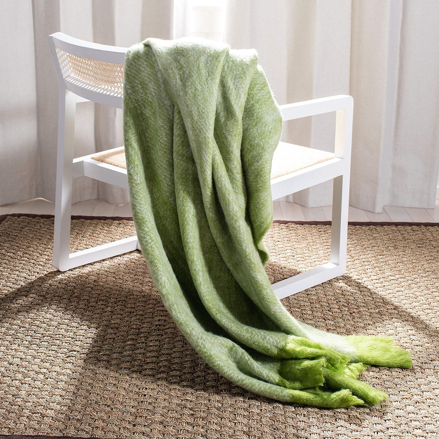 Contemporary Green Wool Throw Blanket 70" x 50"