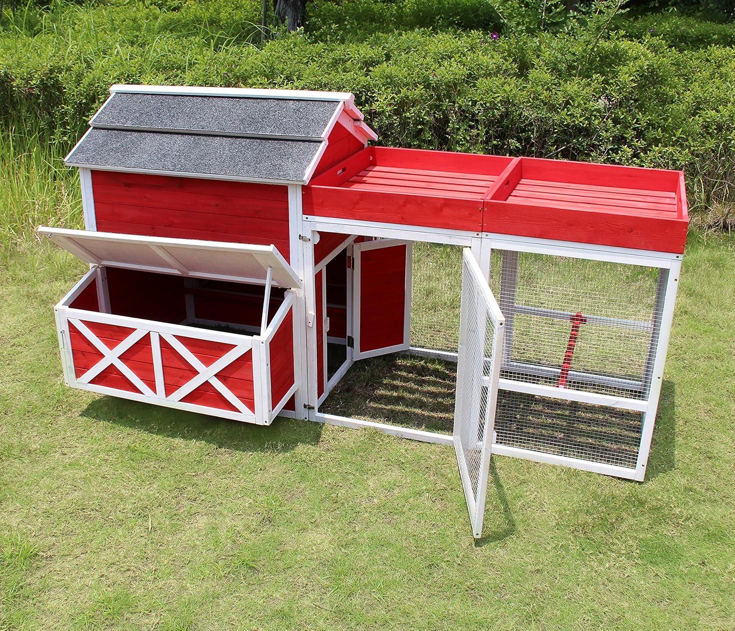 Barn Chicken Coop with Roof Top Planter, Red