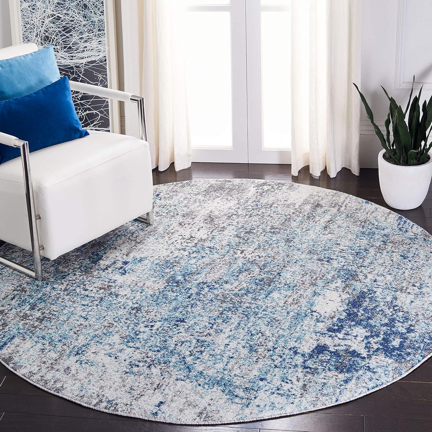Aston ASN705 Power Loomed Indoor Accent Rug - Light Blue/Grey - 3' Round - Safavieh
