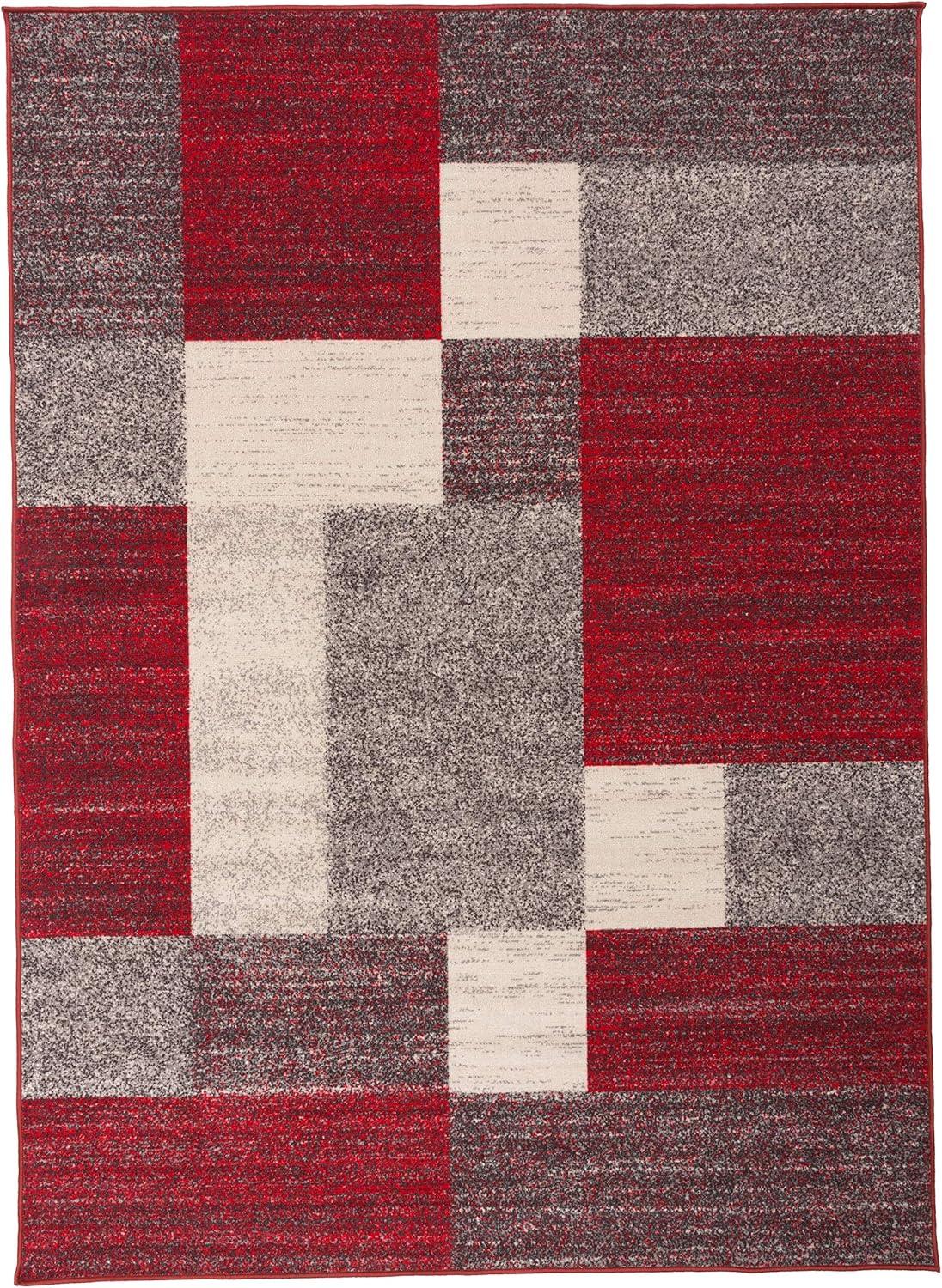 World Rug Gallery Modern Boxes Design Non-slip (Non-skid) Red 7'10" x 10' Area Rug