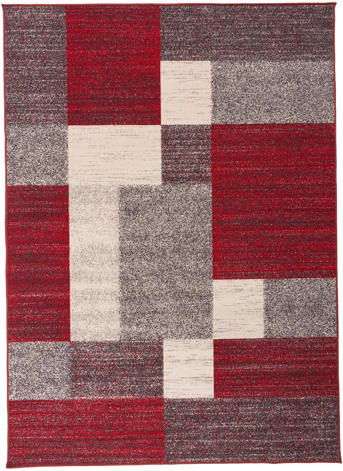 World Rug Gallery Modern Boxes Design Non-slip (Non-skid) Red 7'10" x 10' Area Rug