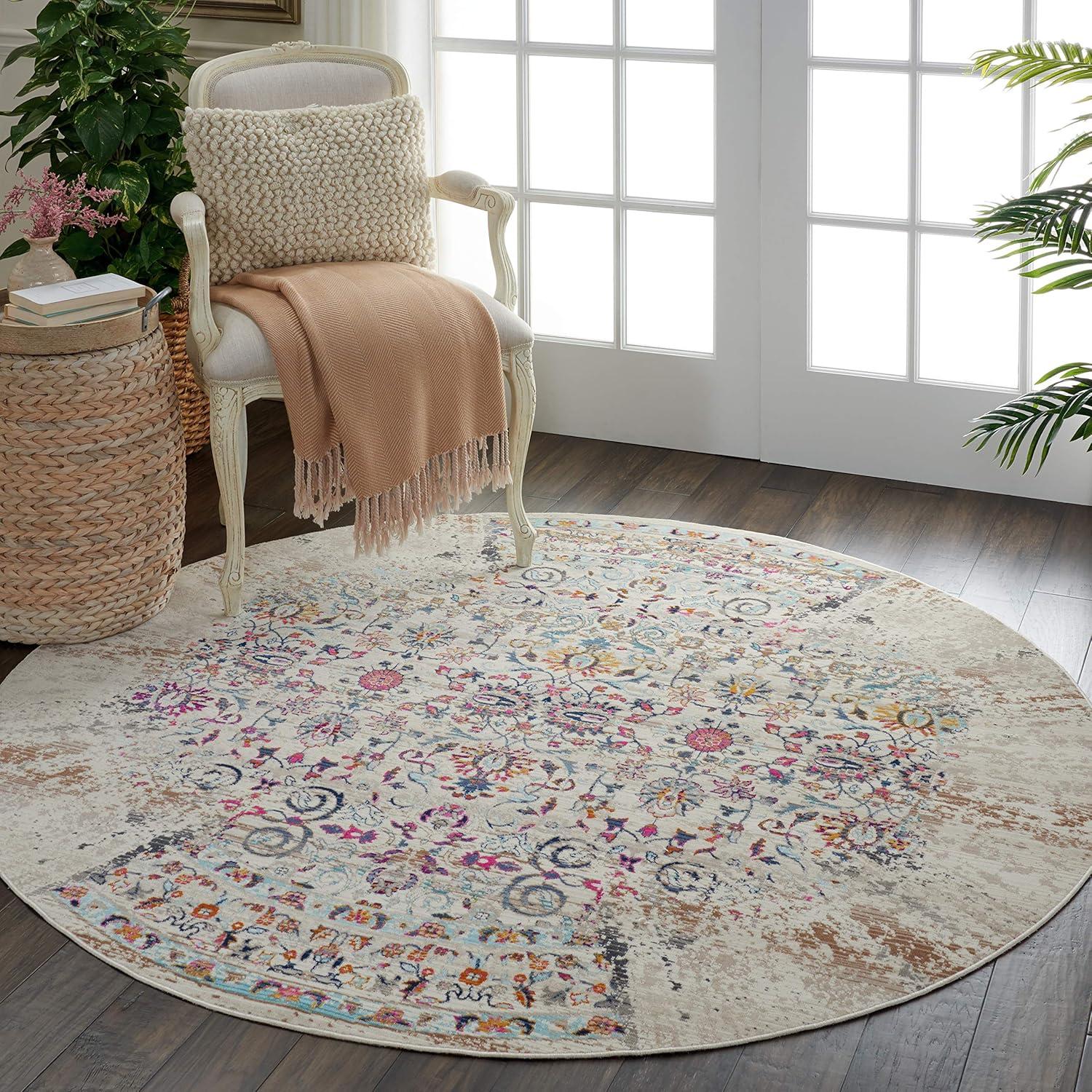 Nourison Vintage Kashan VKA02 Ivory/Light Blue/Orange Indoor Area Rug - 6' x ROUND