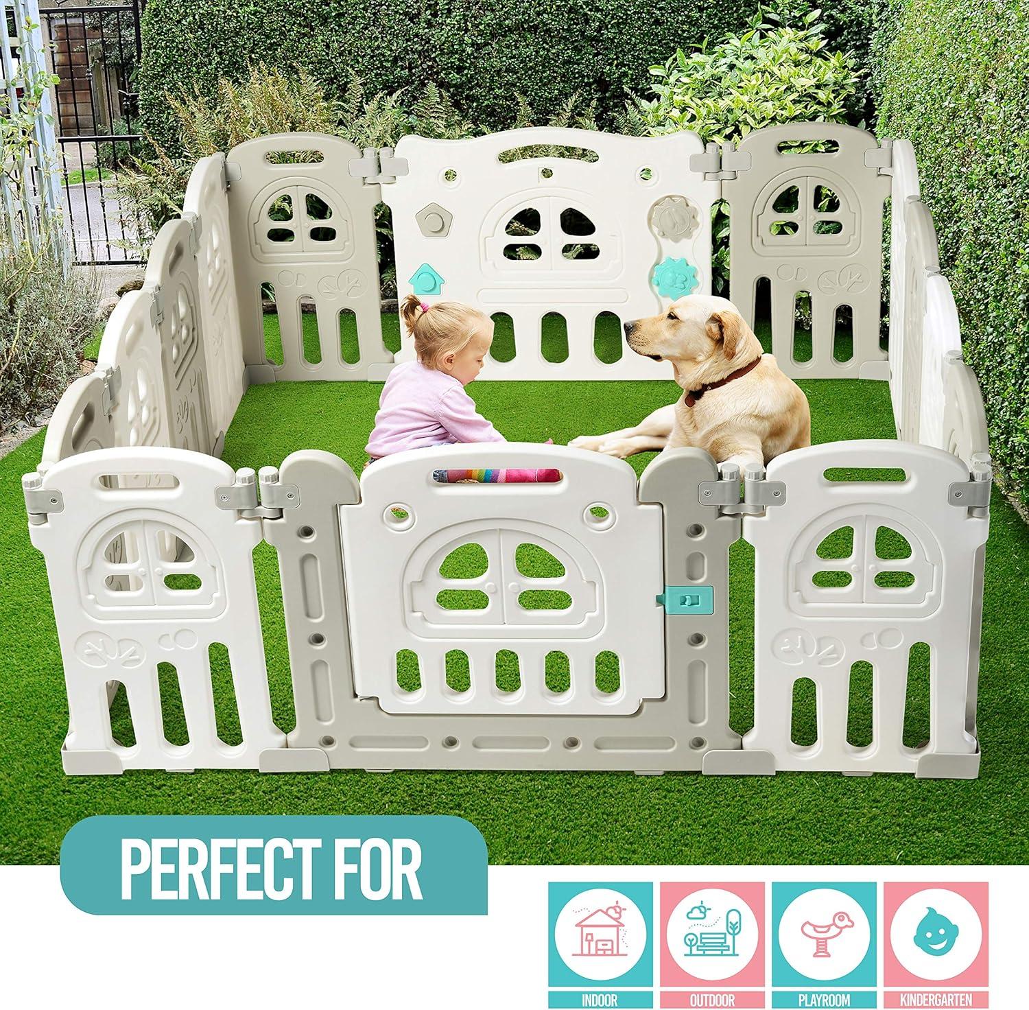 Play22 Foldable Baby Playpen 14 Panel - Kids Safety Activity Play Center - Safety Play Yard Play Pens for Babies - Safety Gates for Indoor and Outdoor Play - Adjustable Shape