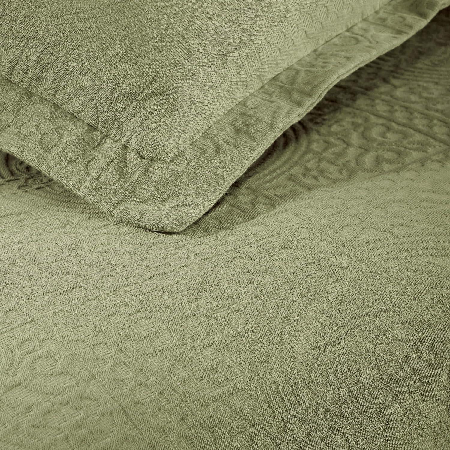 Superior Fleur De Lis Cotton Decorative Bedspread and Sham Set, Twin, Sage