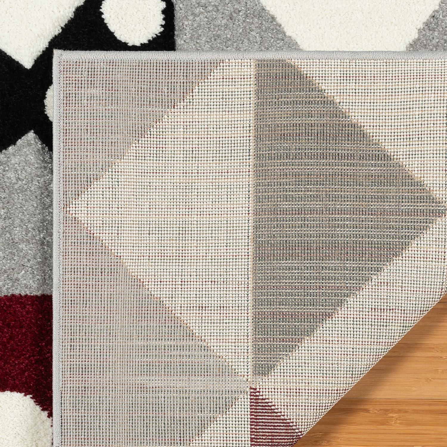 Disney Bravo Mickey Mouse Minnie Pyramids Modern Geometric Ivory/ Black/ Red Area Rug