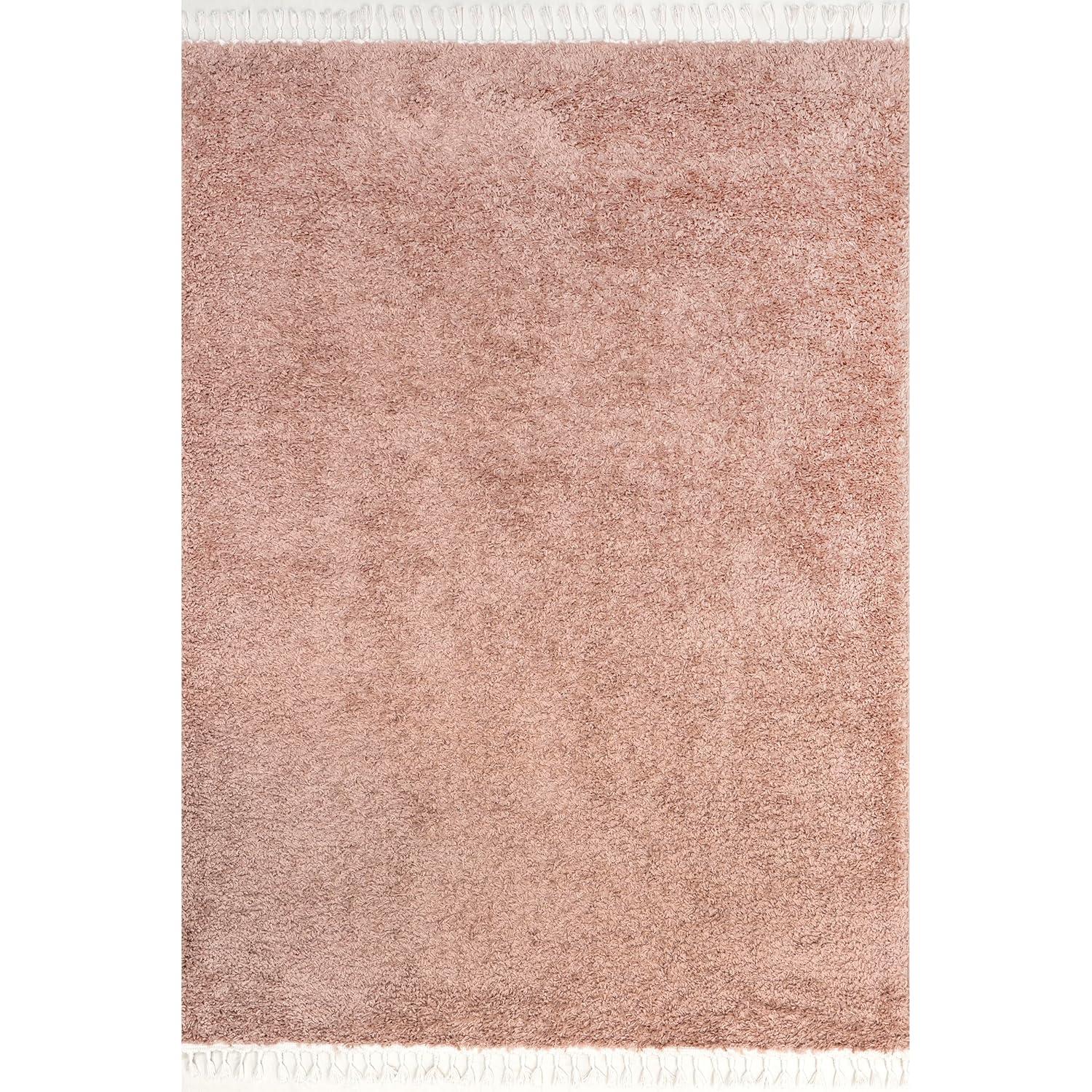 Nuloom Neva Solid 8x11 Shag Indoor Area Rug for Living Room Bedroom Dining Room Nursery, Blush/Ivory