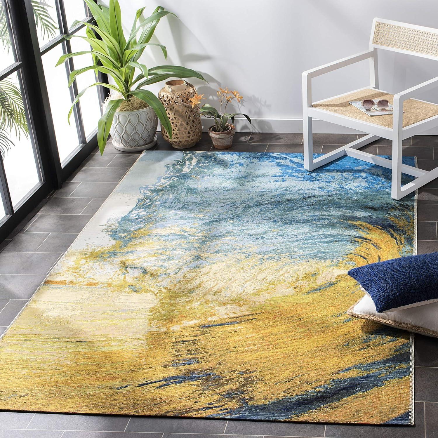 Barbados BAR510 Power Loomed Indoor/Outdoor Area Rug - Blue/Gold - 6'6"x6'6" - Safavieh.